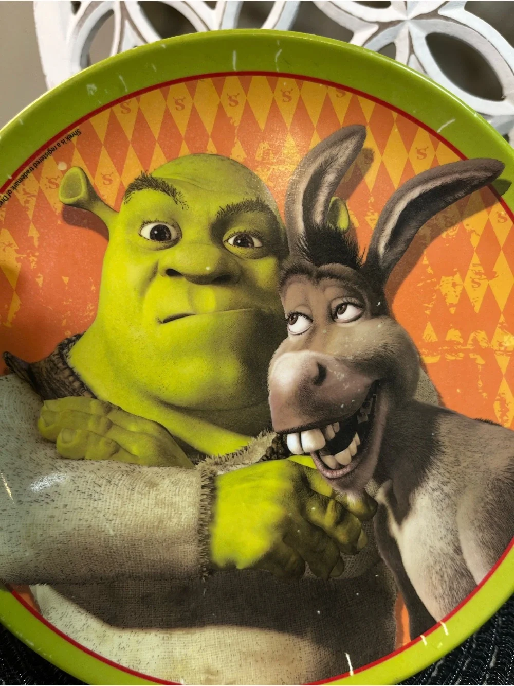 Vintage 2004 Shrek & Donkey Decorative Round Plate- Green and Orange